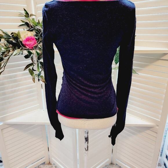 DIANE VON FURSTENBERG CREW NECK PINK/BLACK LAYERED BLOUSE SIZE MED - Picture 4 of 5